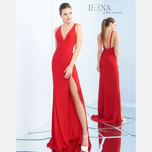 NWOT IEENA for MAC DUGGAL Women’s Deep V Neck Jersey Knit Gown - Picture 1 of 14